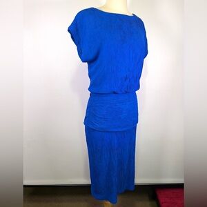 VTG 80s L.T.D. Roberta Blue Pleated Midi Drop Waist Dress Sz S/M Avant garde